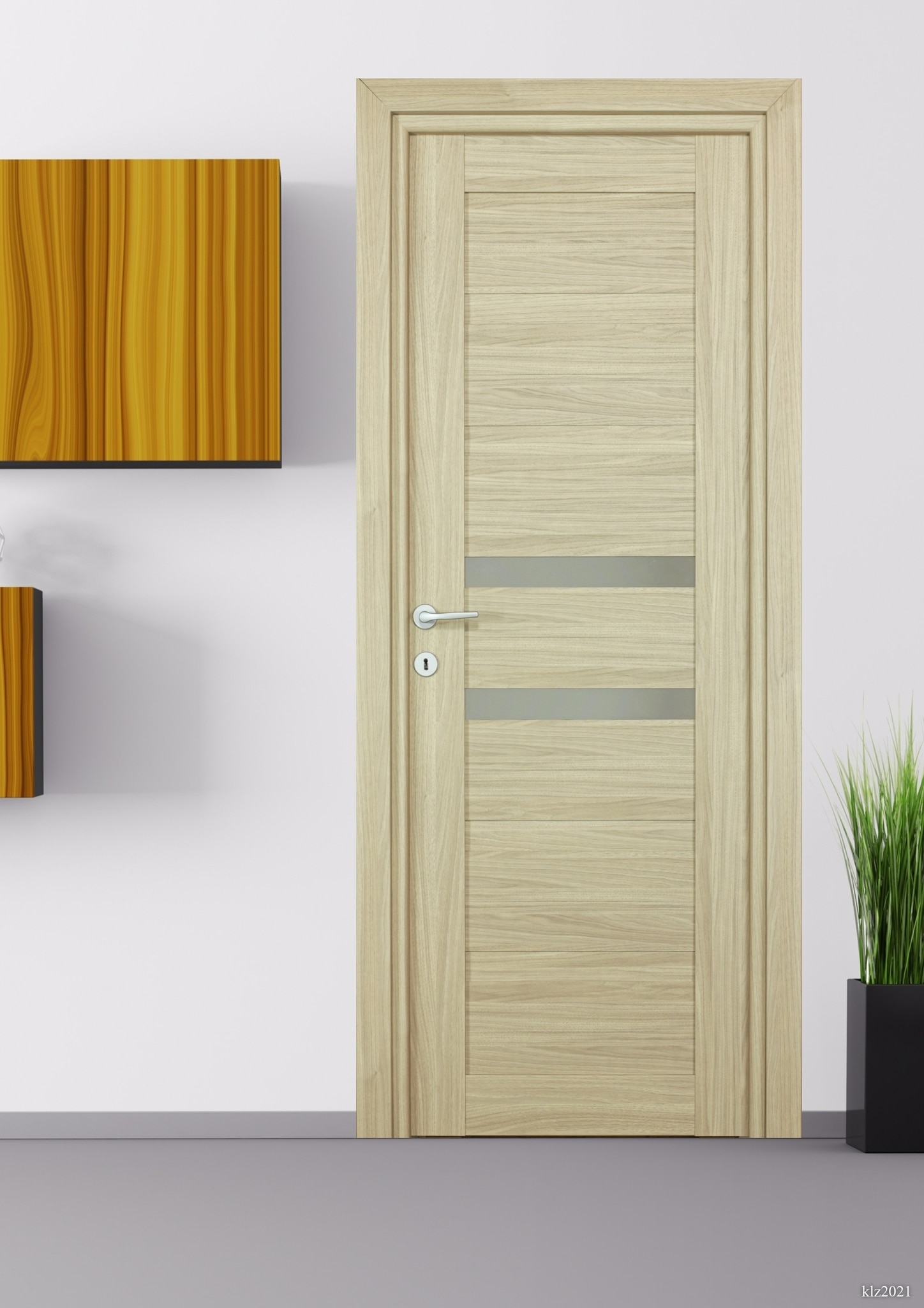 Usa de interior cu geam, maro, reversibila, mdf, 203 x 78 cm, toc inclus • Tisa