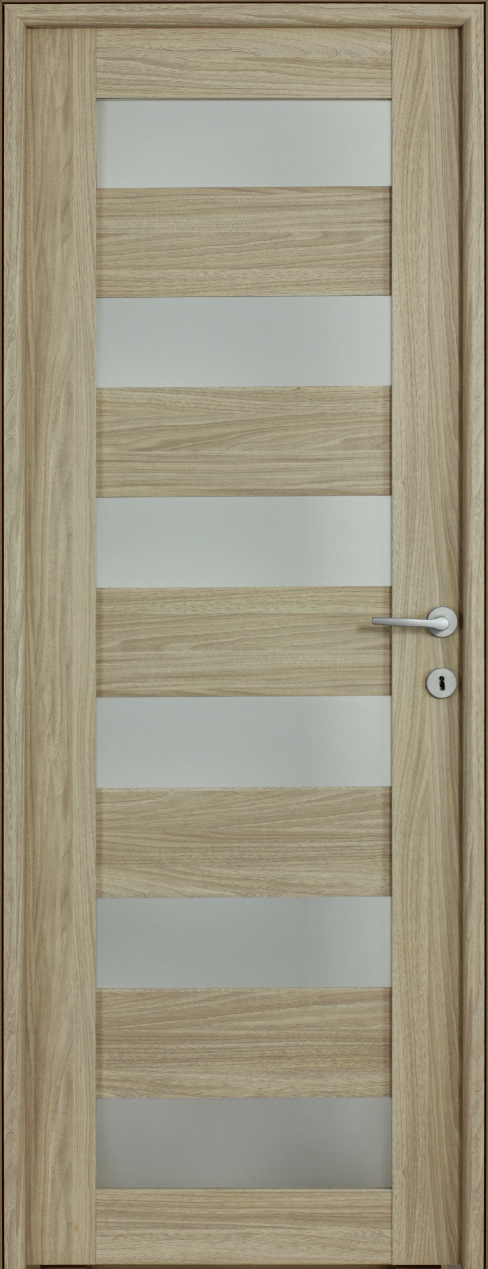 Usa interior Trame, cu geam, reversibila, MDF, 88 x 203 cm, maro deschis