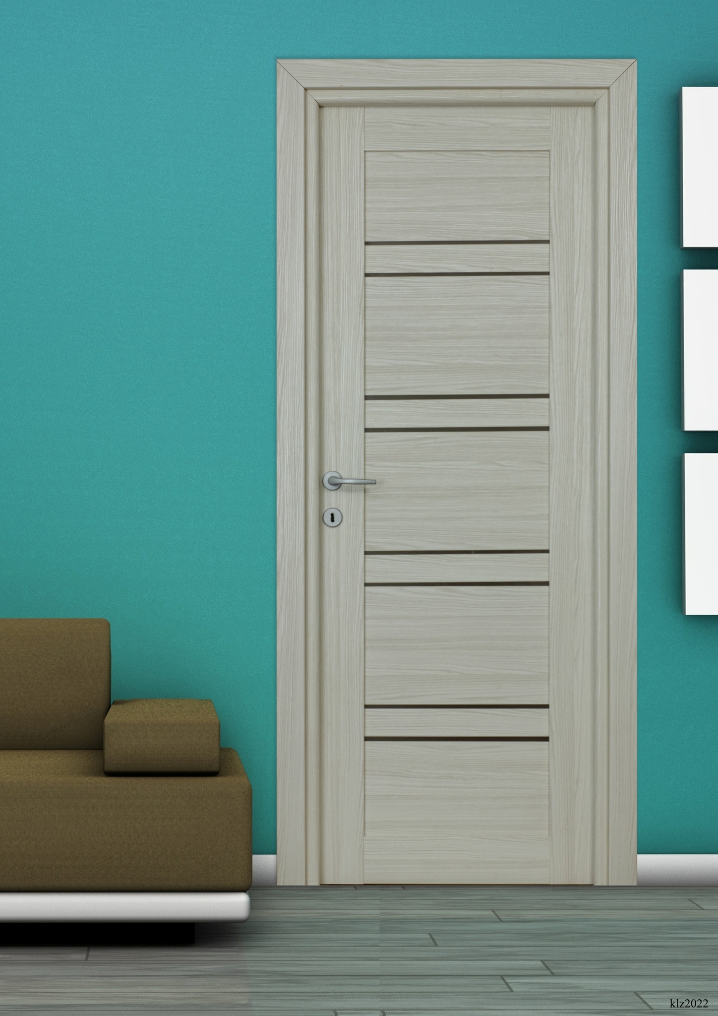 Usa de interior cu geam, gri, reversibila, mdf, 203 x 78 cm, toc inclus • Karina