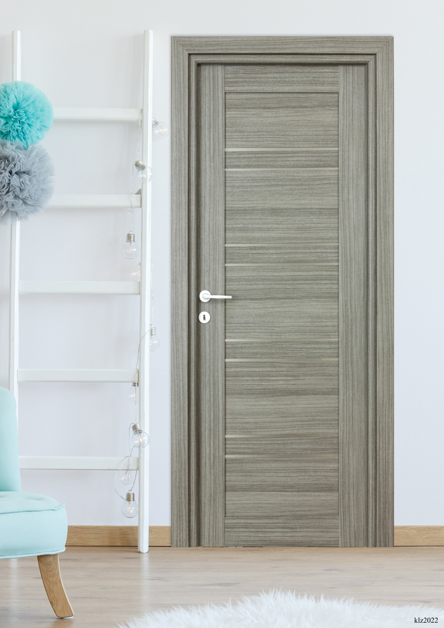 Usa de interior cu geam, gri, reversibila, mdf, 203 x 68 cm, toc inclus • Karina