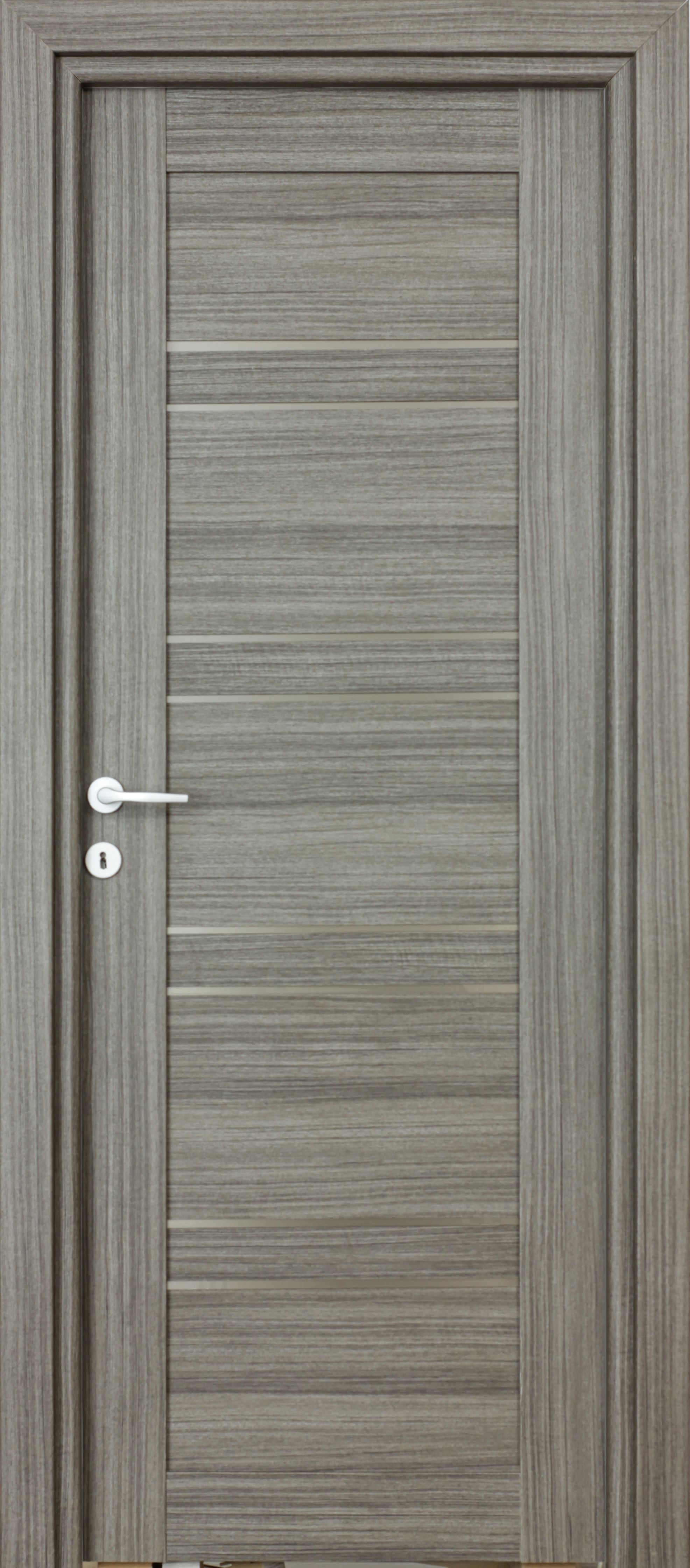 Usa de interior cu geam, gri, reversibila, mdf, 203 x 88 cm, toc inclus • Karina