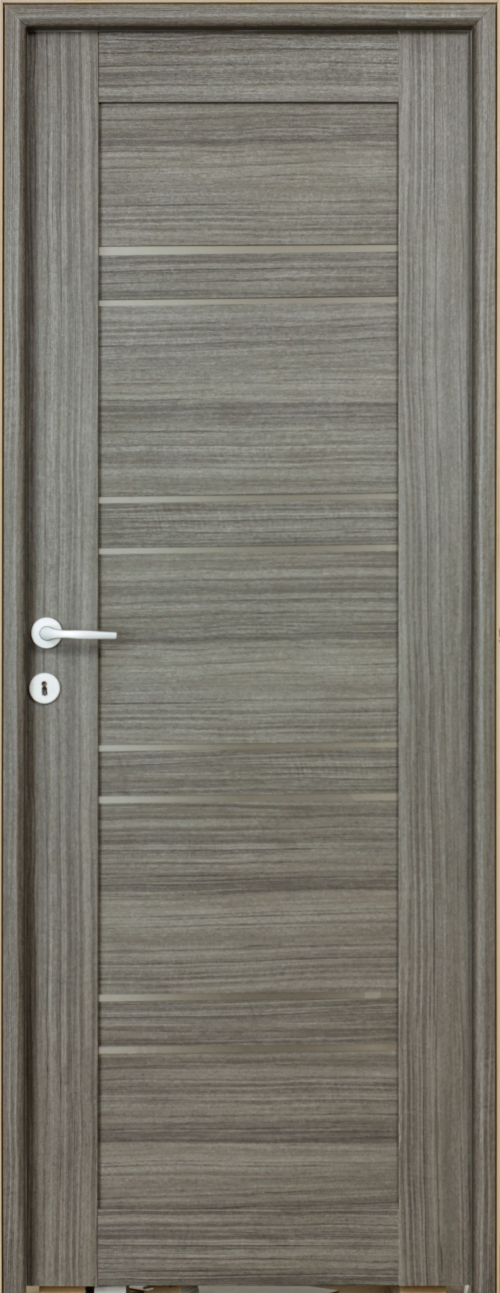 Usa de interior cu geam, gri, reversibila, mdf, 203 x 88 cm, toc inclus • Karina