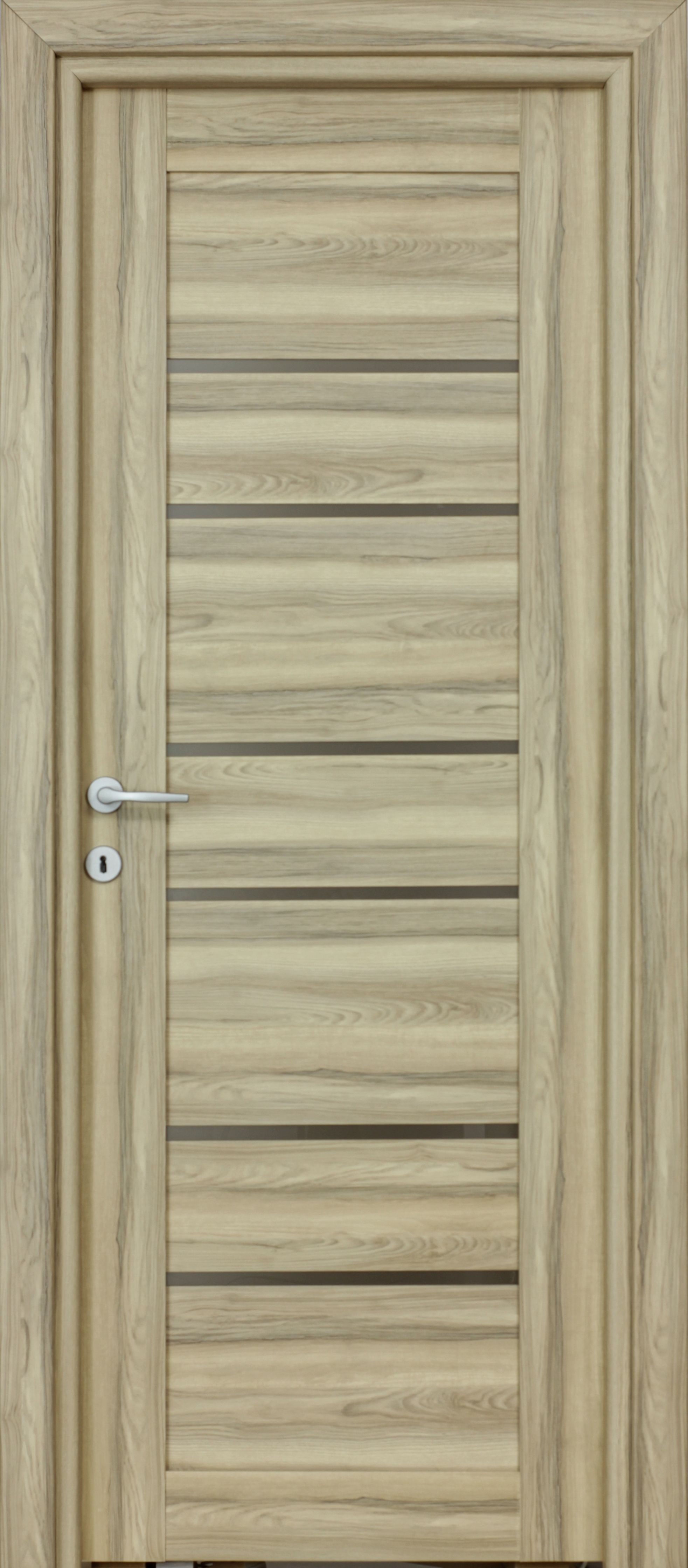 Usa interior Kira, cu geam, reversibila, MDF, 78 x 203 cm, maro deschis