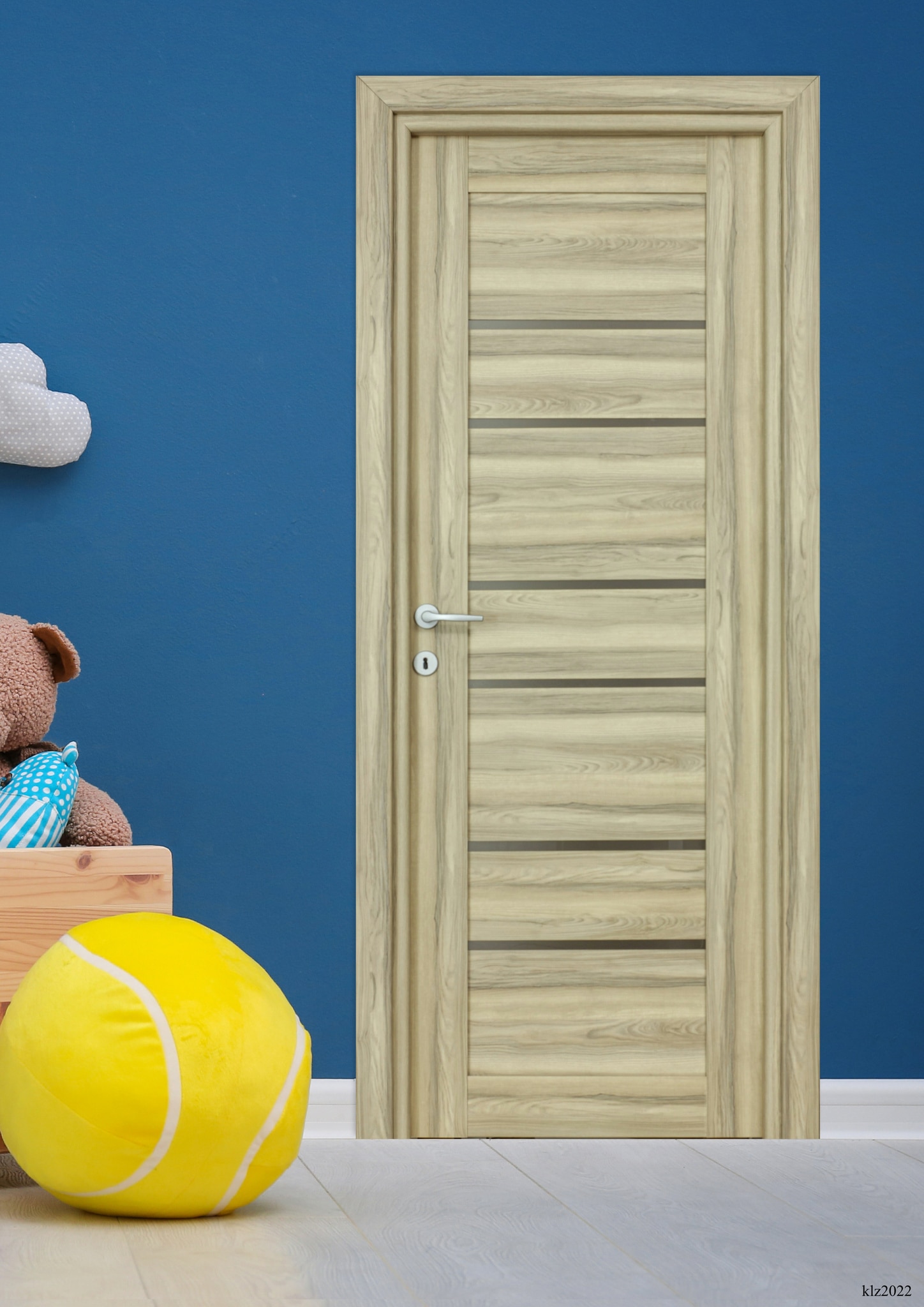 Usa interior Kira, cu geam, reversibila, MDF, 88 x 203 cm, maro deschis