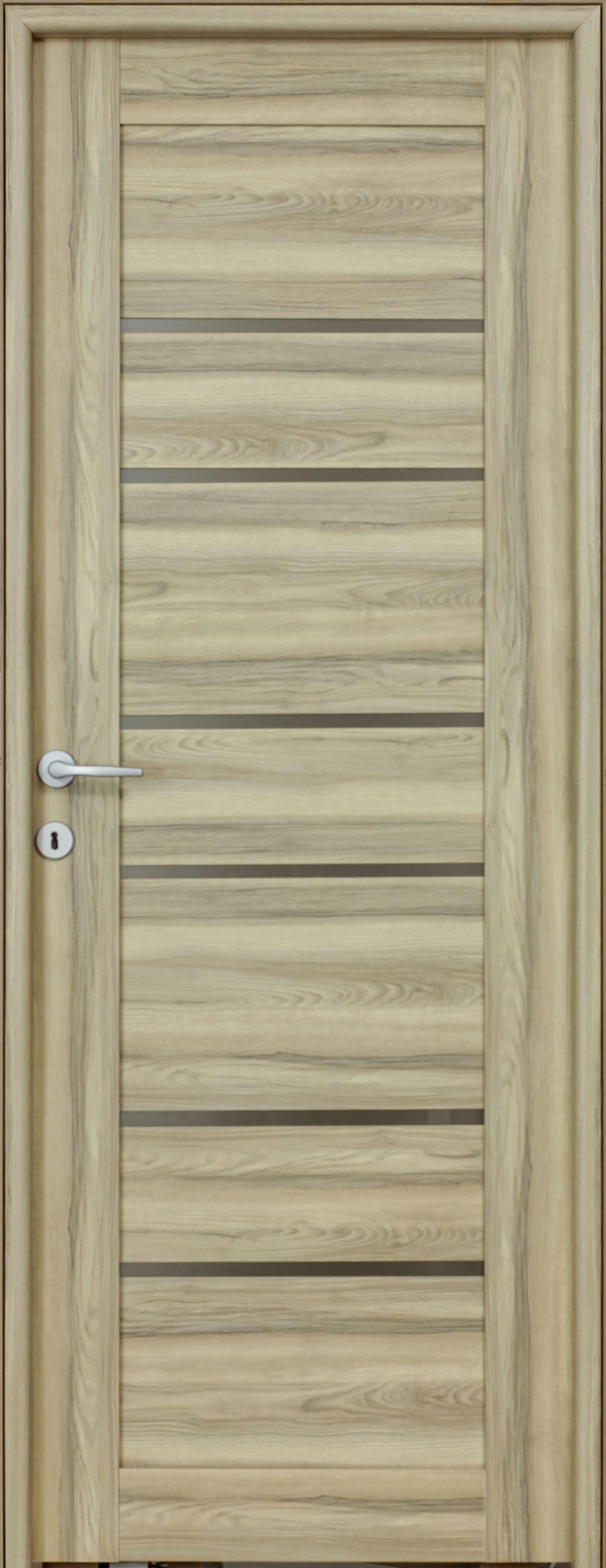 Usa interior Kira, cu geam, reversibila, MDF, 88 x 203 cm, maro deschis