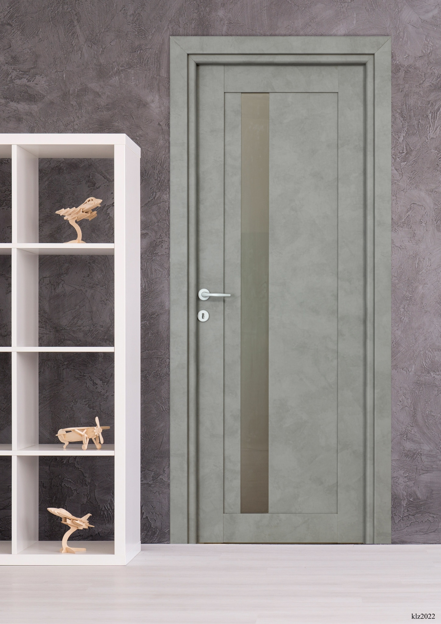 Usa interior Maya, cu geam, reversibila, MDF, 88 x 203 cm, gri inchis