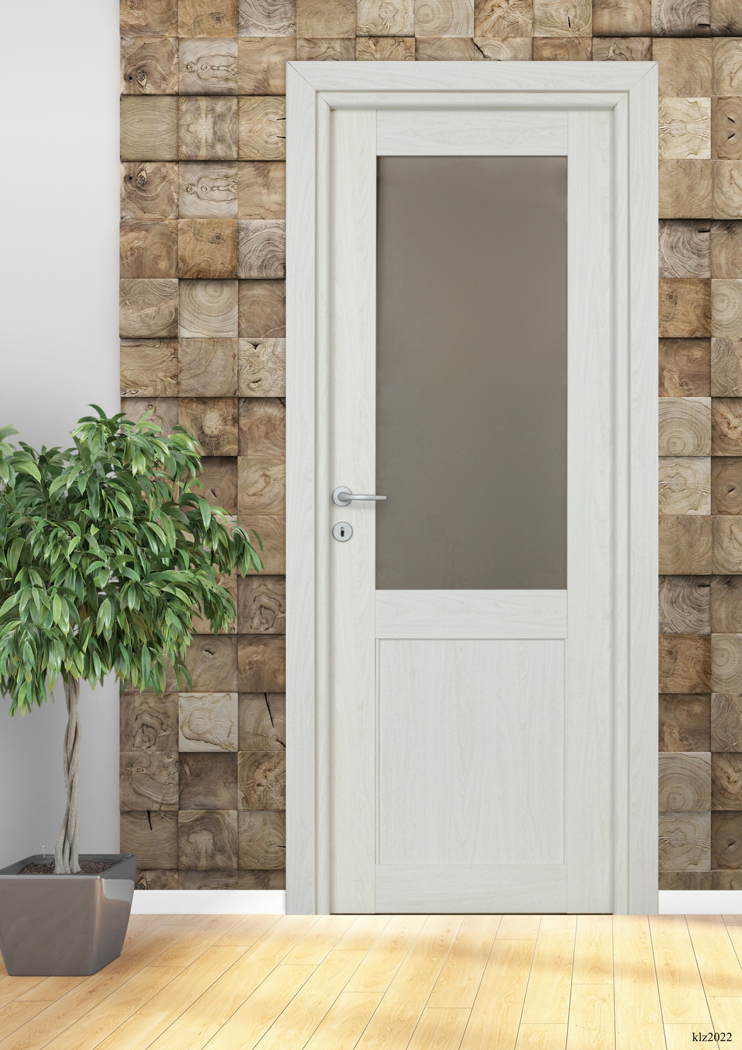 Usa interior Mod, cu geam, reversibila, MDF, 68 x 203 cm, alb