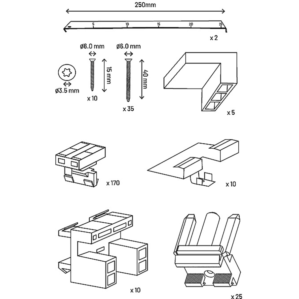 Kit accesorii fixare terasa WPC KLIKSTROM, otel inoxidabil si plastic, negru/argintiu