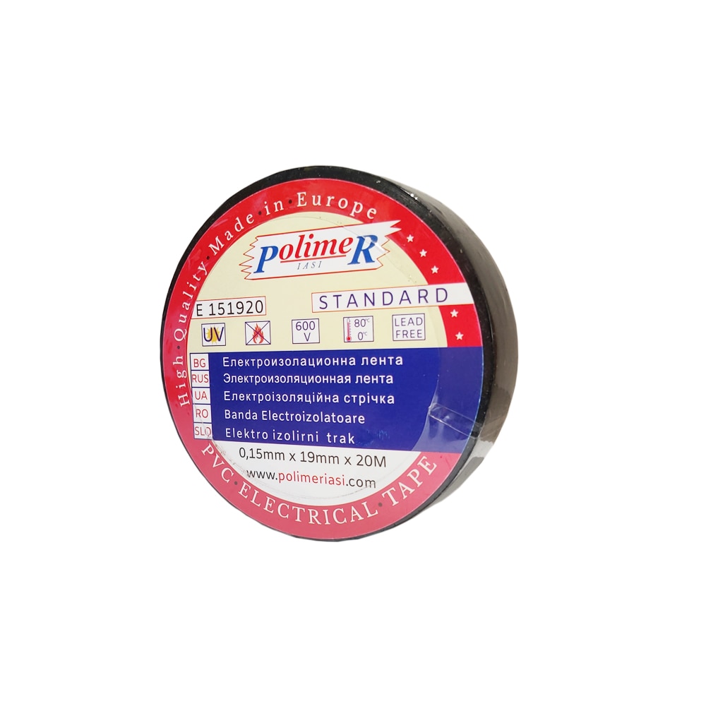 Banda izolare electrica 1.9 cm x 20 m Negru  Polimer