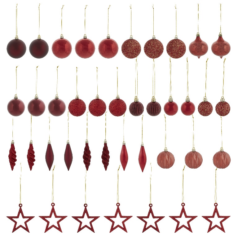 Set globuri de Craciun, 40 bucati, rosu