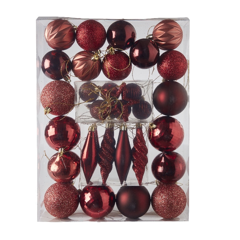 Set globuri de Craciun, 40 bucati, rosu