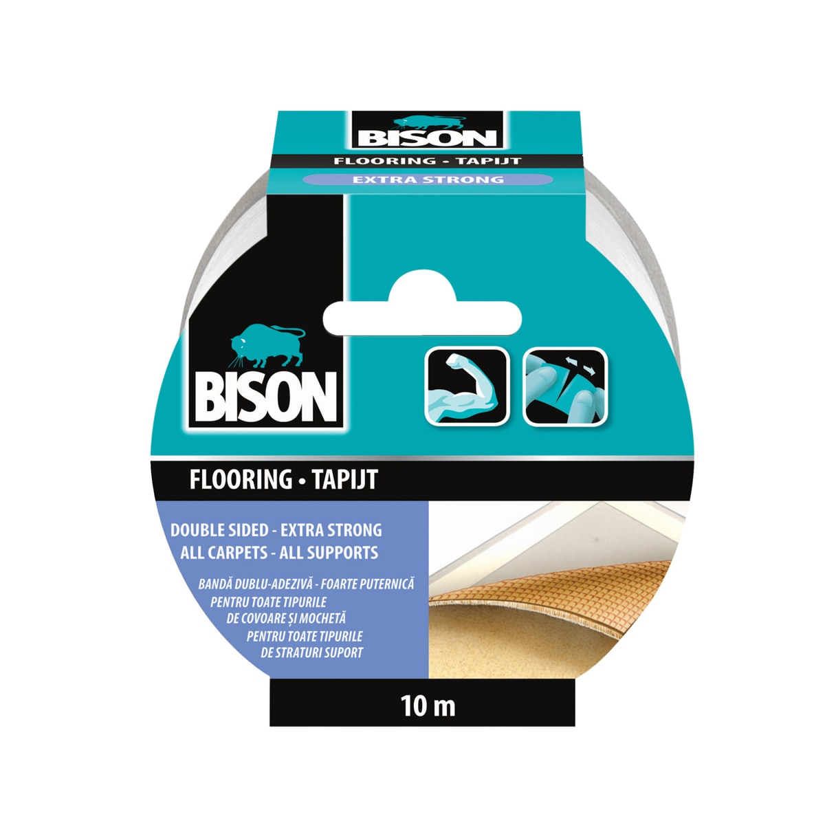 Banda adeziva pentru mocheta 1.9 cm x 10 m Alb  Bison