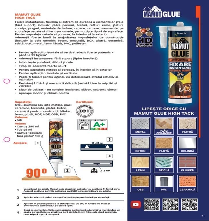 Adeziv universal, alb, 290 ml  Den Braven Bostik Mamut High Tack