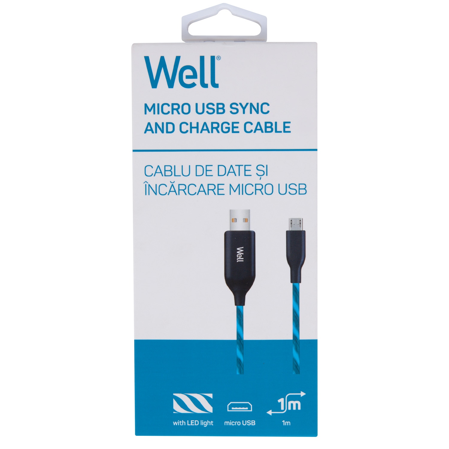 Well Cablu Micro.Usb Led 1M Blue