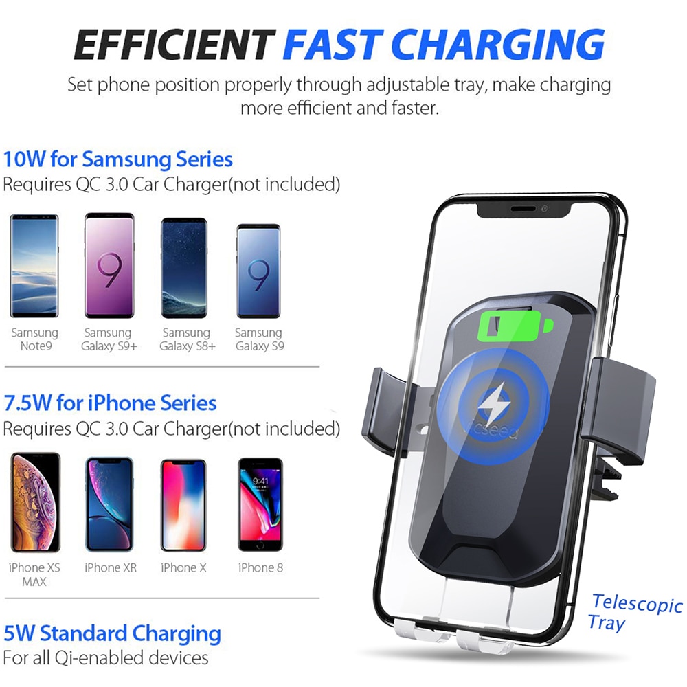 Incarcator auto wireless WELL Plus Slick, 10W, ABS, negru