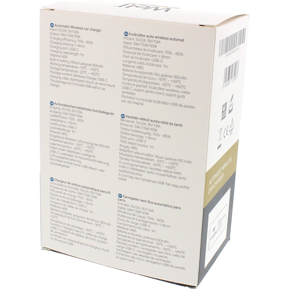 Incarcator auto wireless WELL Plus Slick, 10W, ABS, negru