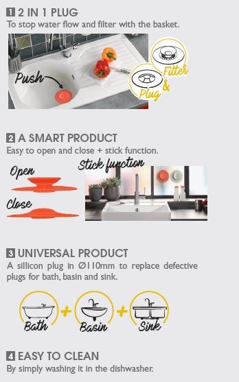 Dop universal, negru, silicon,110 mm  Wirquin Essentials