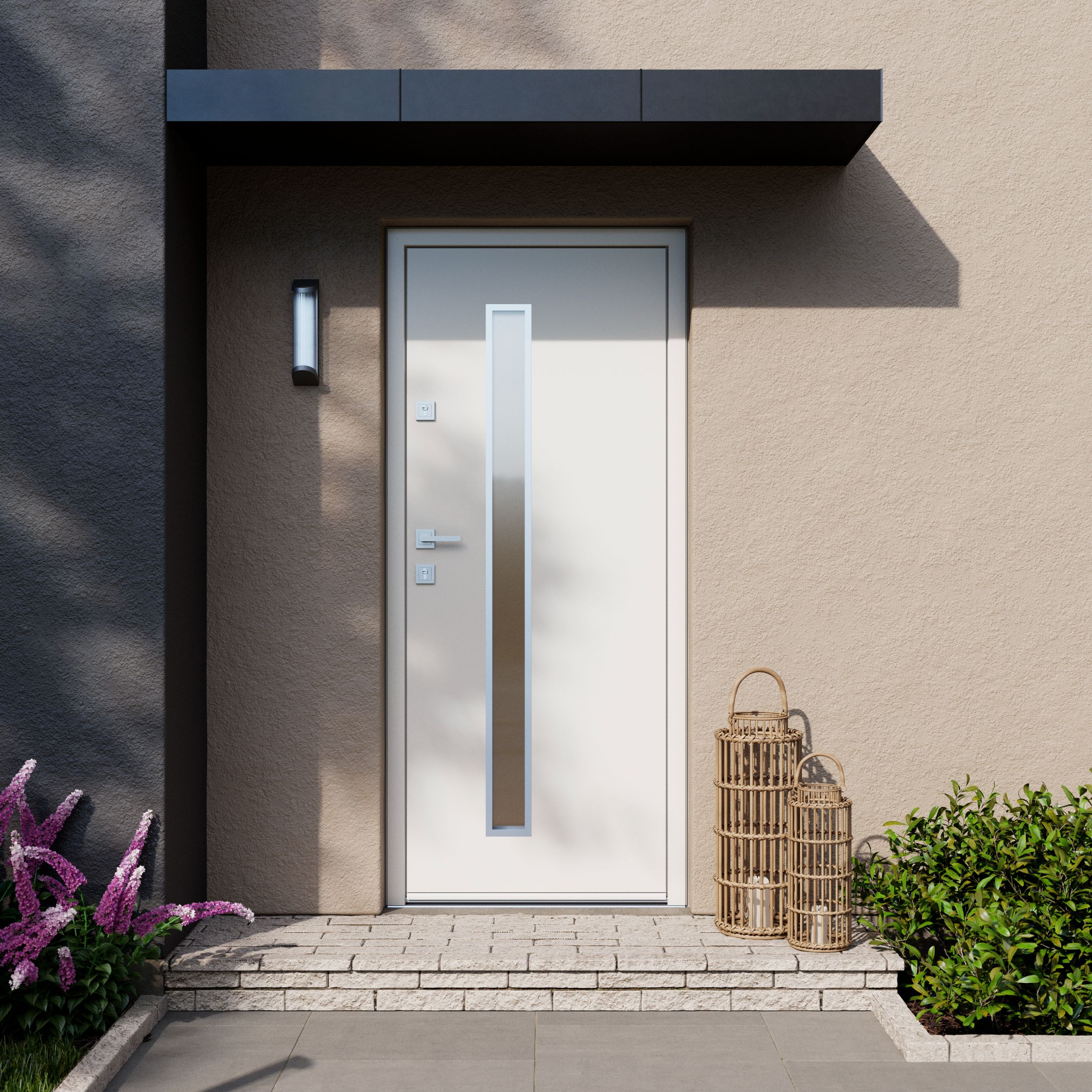 Usa de exterior pentru casa, metalica, alb, cu geam, dreapta, 208 x 88 cm  Fortia Pasni