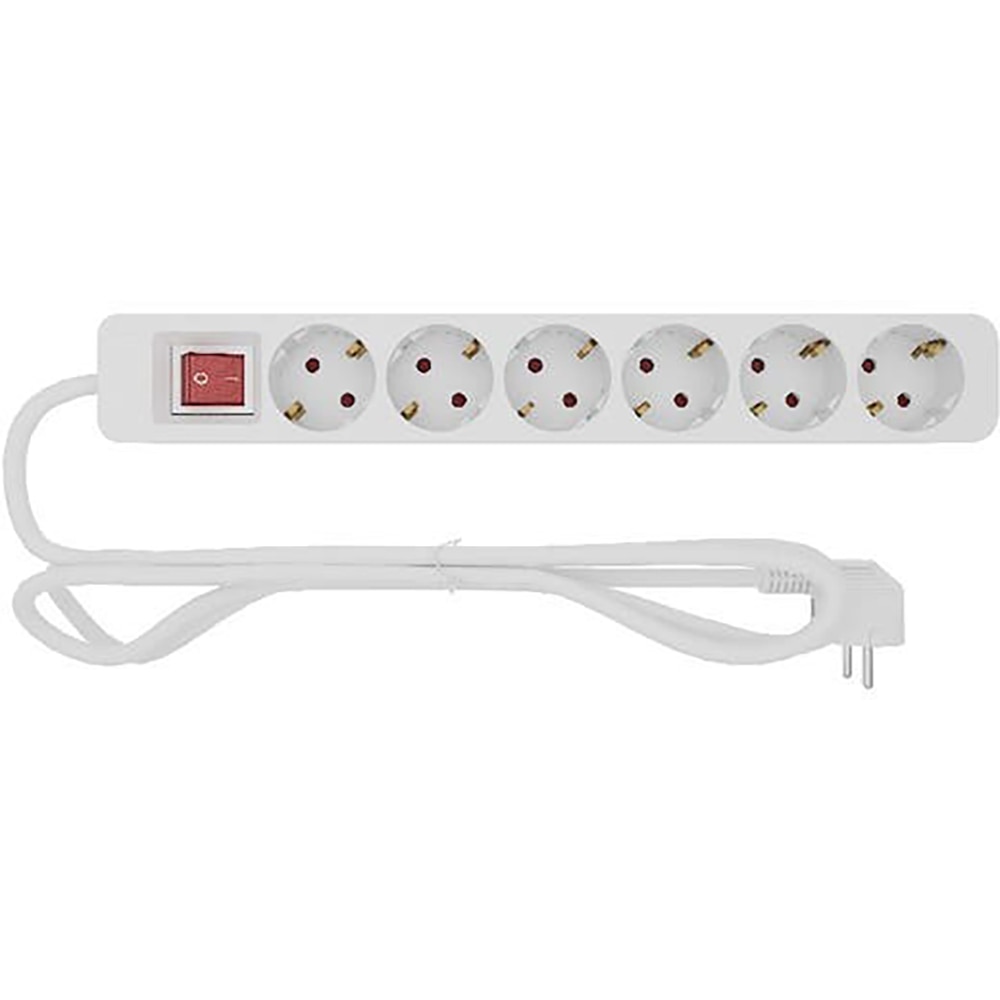 Prelungitor 6 prize Schuko, 1 m, cu intrerupator, alb