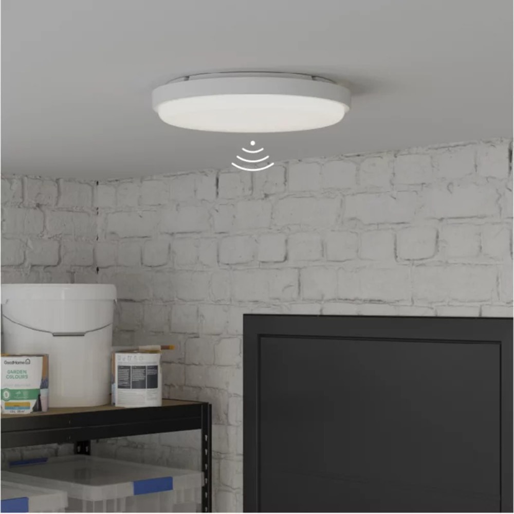 Aplica Bulkhead cu senzor GoodHome, IP44, 35 cm, alb