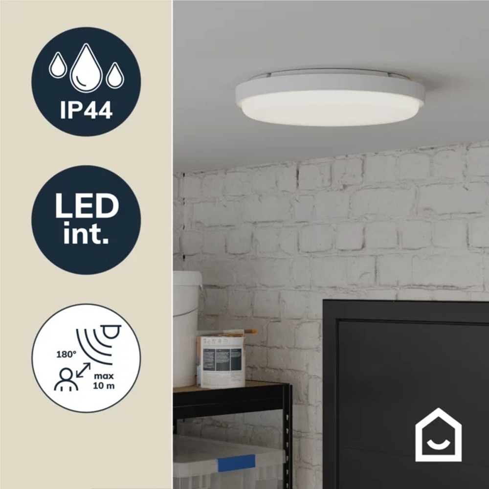 Aplica Bulkhead cu senzor GoodHome, IP44, 35 cm, alb