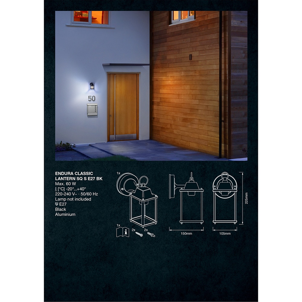 Aplica de exterior LEDVANCE, 1 x E27, 60W, IP23, 15 x 10.5 x 22.5 cm, aluminiu, negru