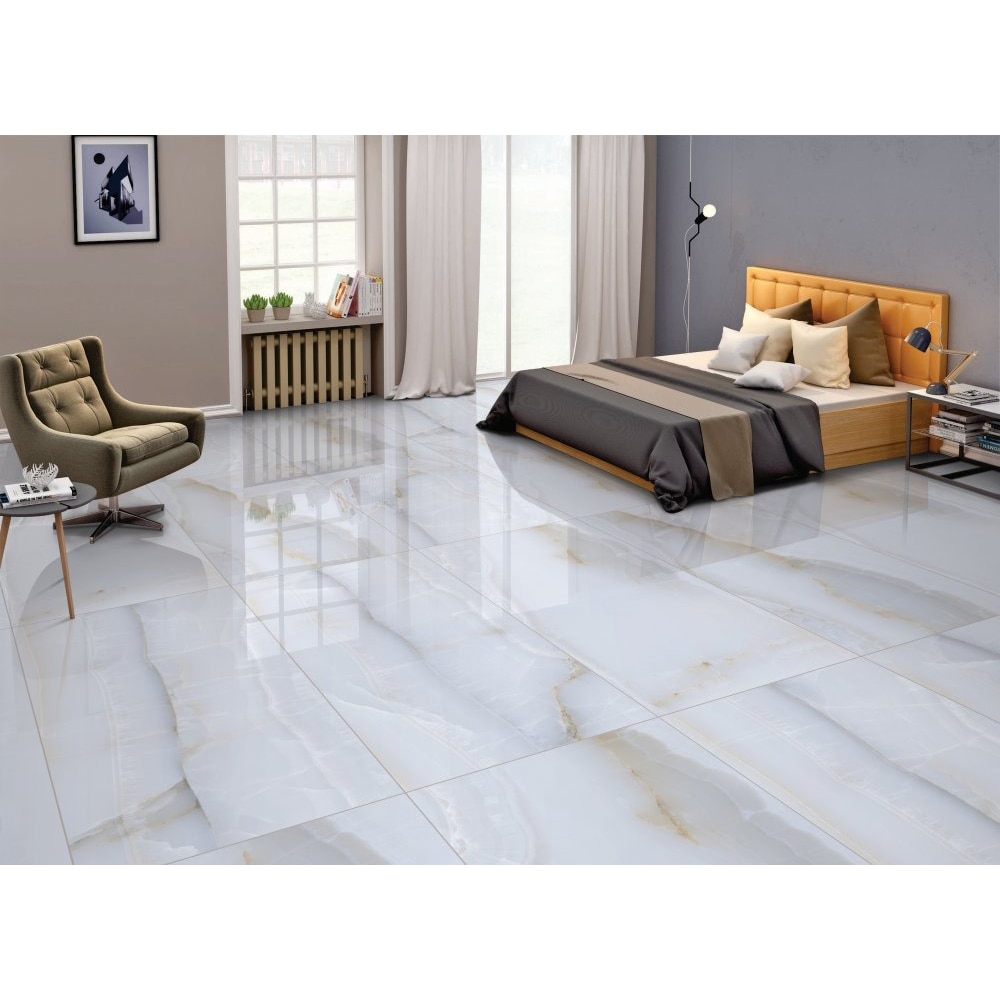 Gresie interior/exterior Meryland, marmura alb lucios, 60 x 120 cm, 9 mm, 1.44 m2/cutie