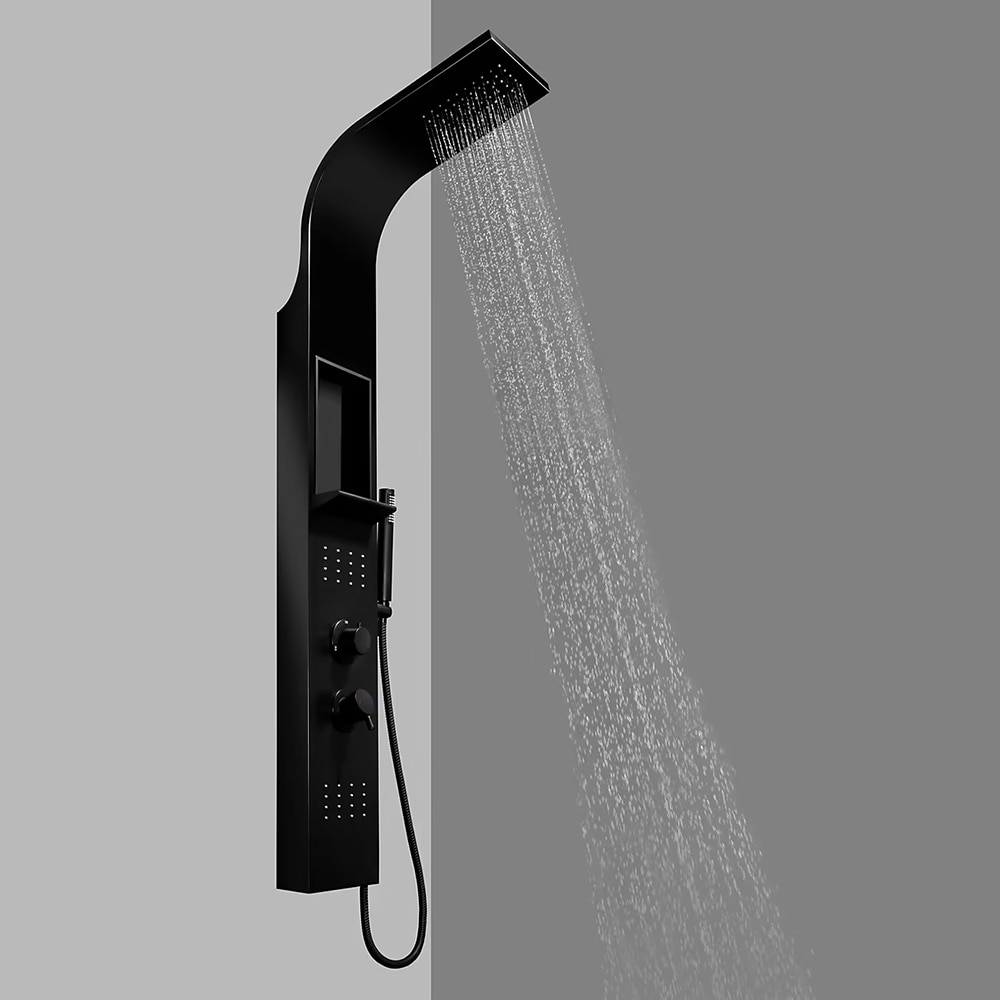 Panel de dus GOODHOME Layra, termostat, hidromasaj, 140 cm, negru mat