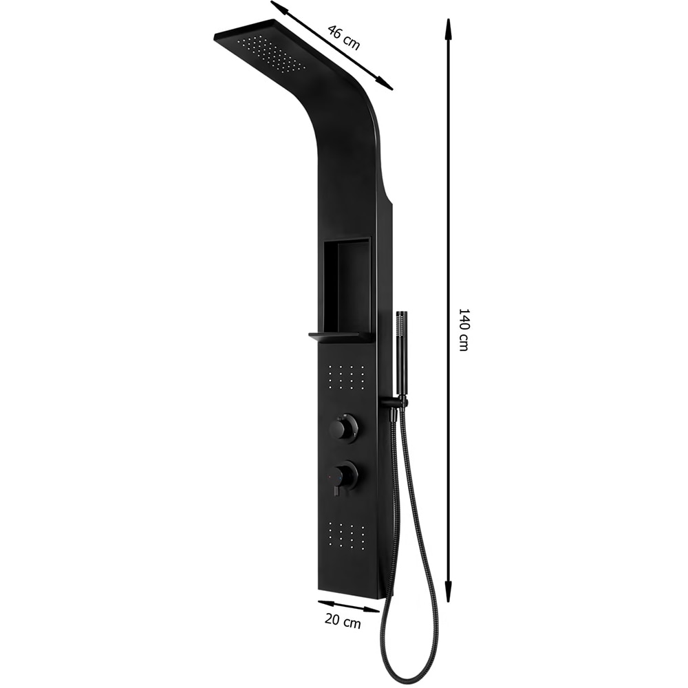 Panel de dus GOODHOME Layra, termostat, hidromasaj, 140 cm, negru mat