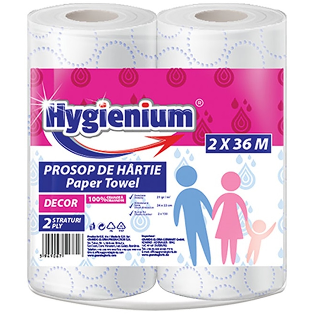 Prosop de hartie Hygienium, 2 straturi, 2 role