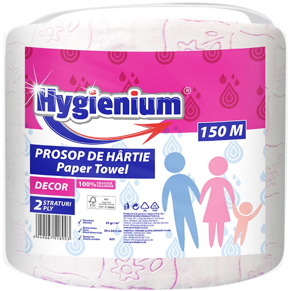 Prosoape de hartie HYGIENIUM Decor, 2 straturi, 150 m