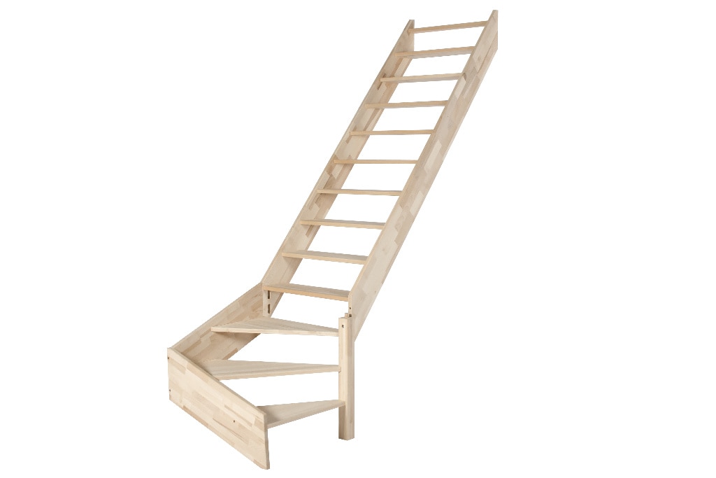 Scara interioara curba, lemn de fag, fara contratrepte, cu turnanta dreapta Siderno