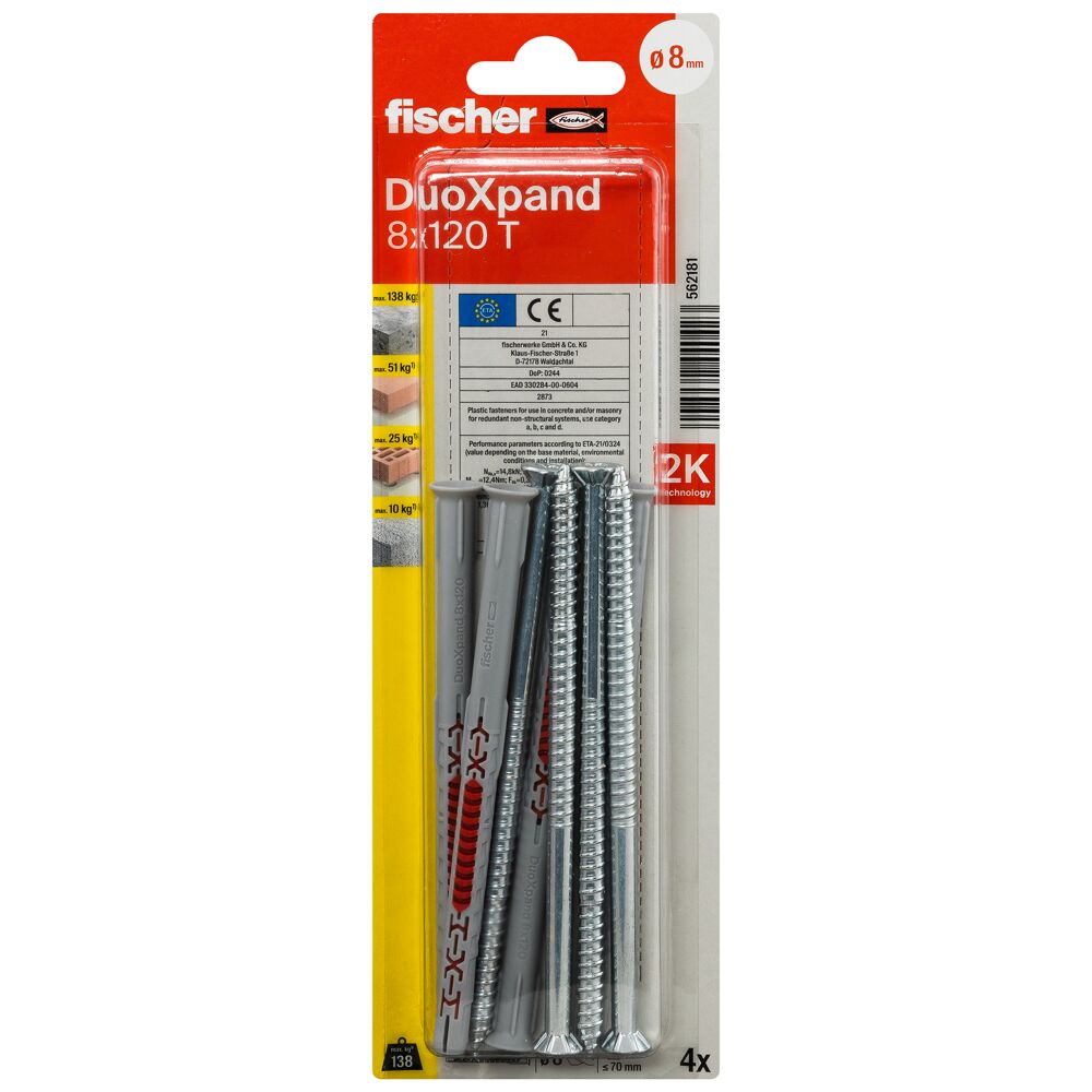 Surub diblu FISCHER Duoxpand 8 x 120mm, 4bucati