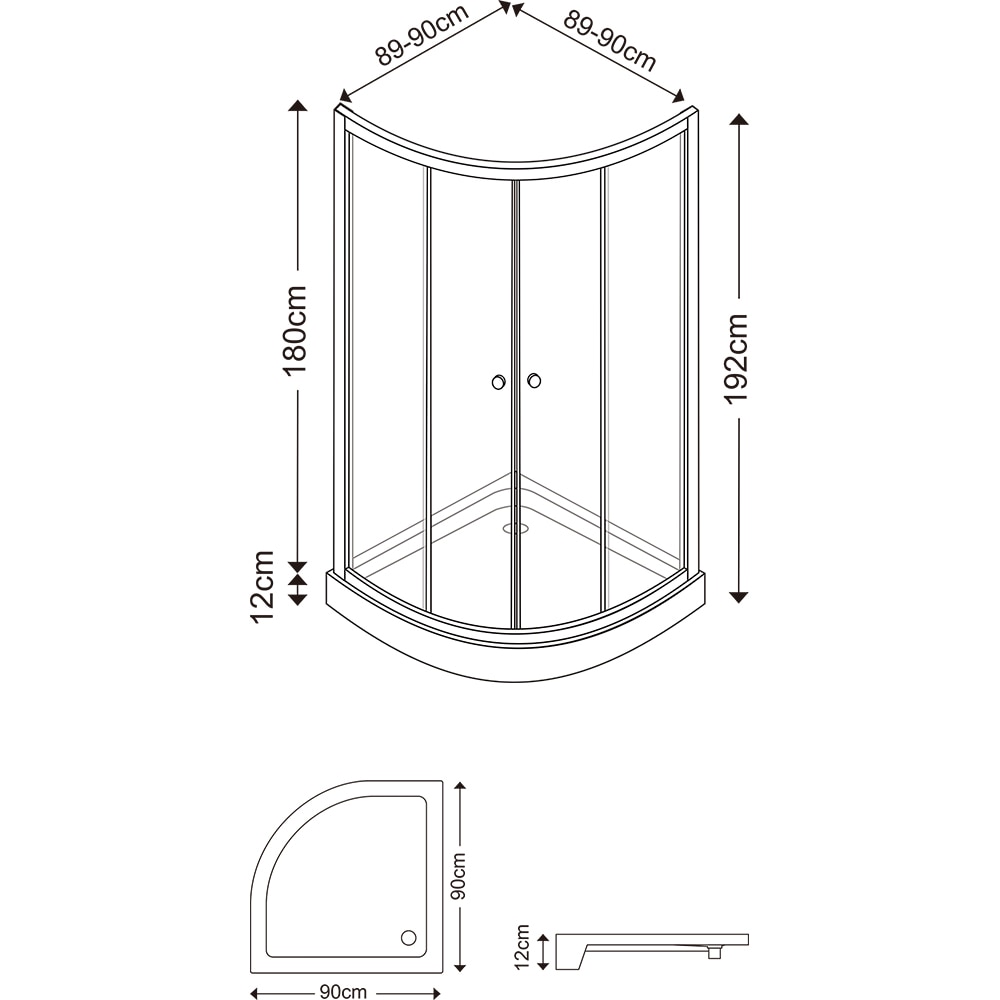 Cabina dus standard Arkell, semirotunda, 90 x 90 x 192 cm, sticla securizata 4mm, profil crom