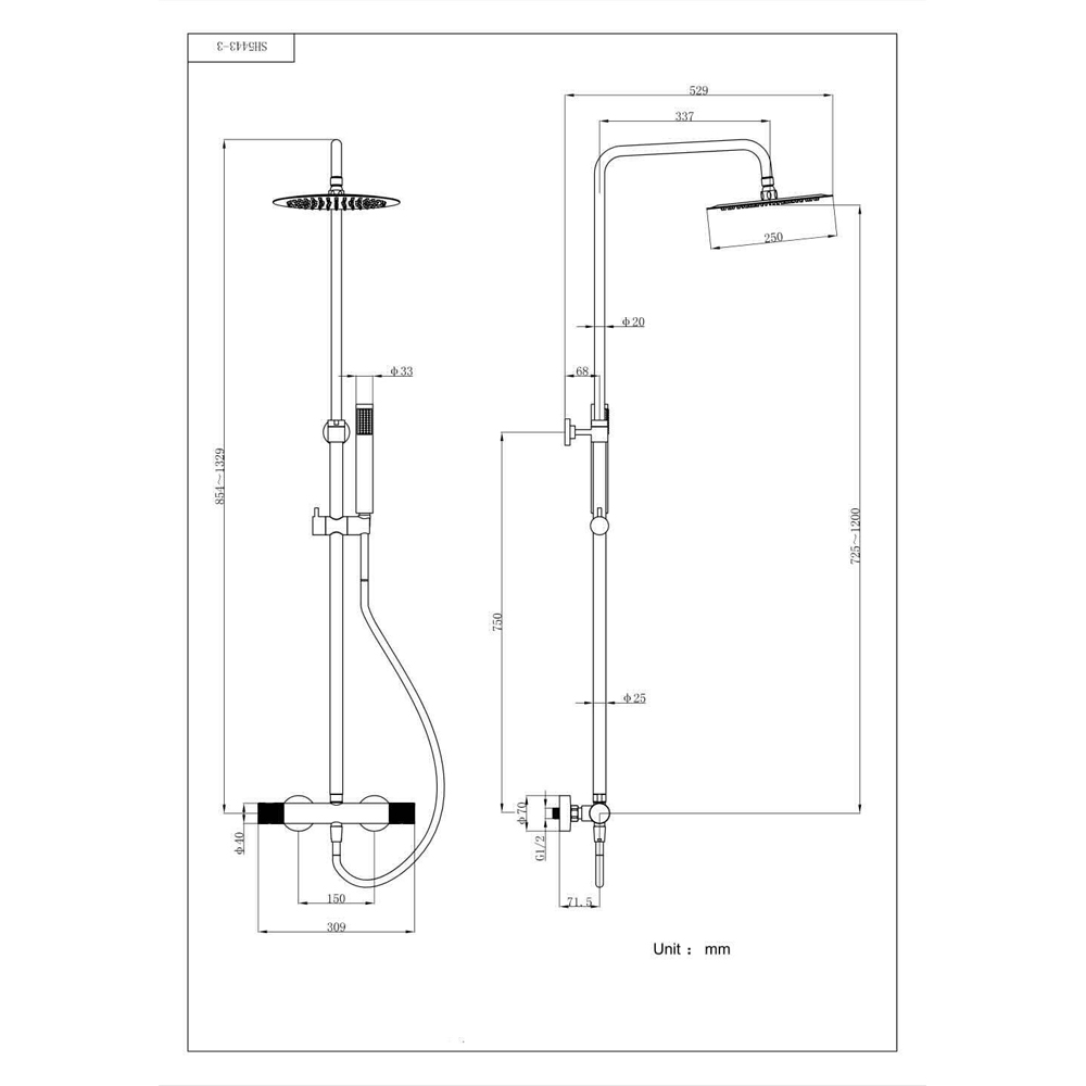 Sistem dus GOODHOME Owens, termostat, 1 functie, auriu