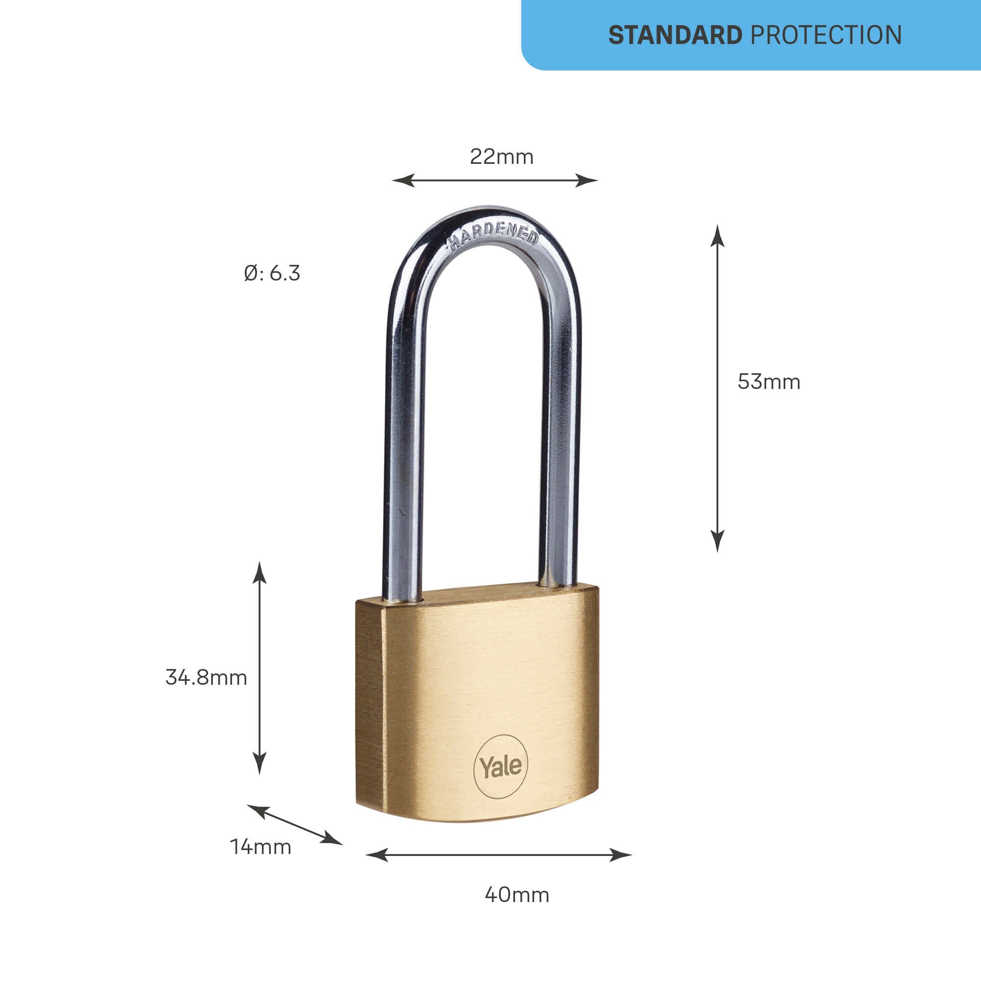 Lacat veriga lunga YALE, 40 mm, auriu