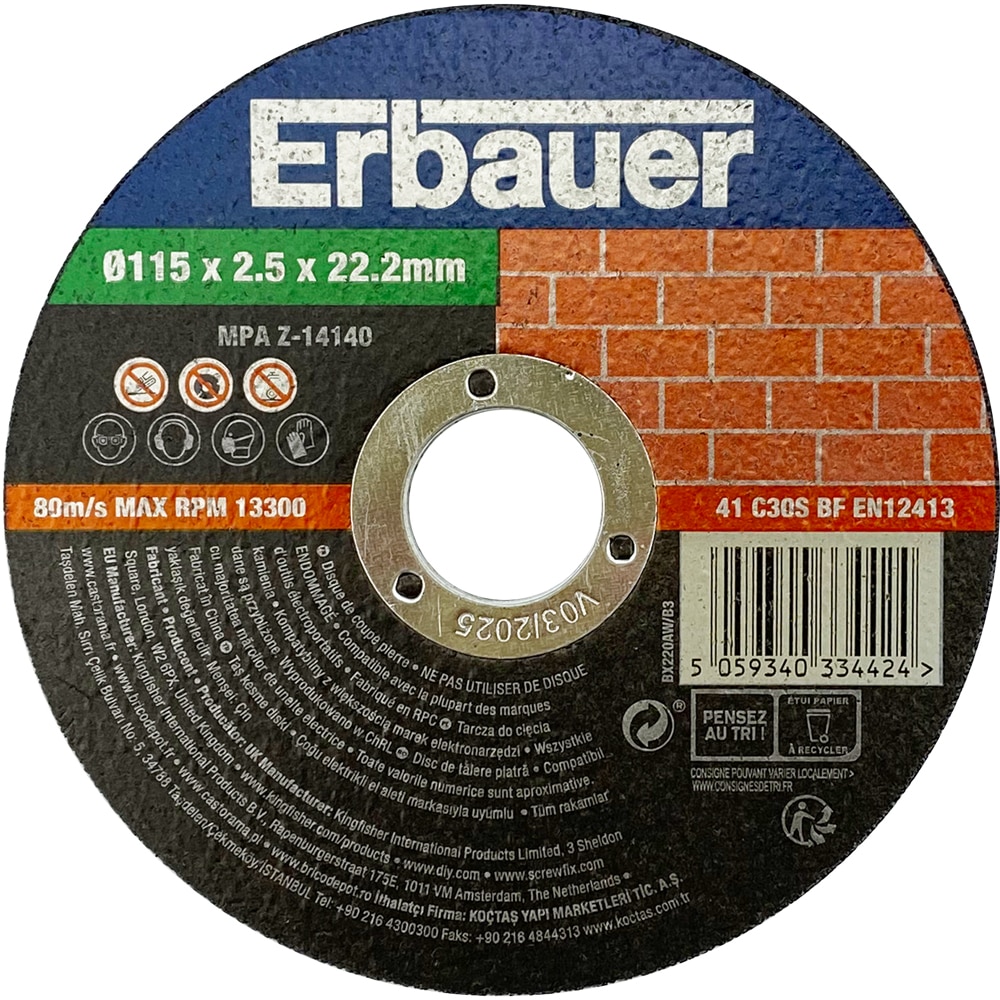 Disc polizor ERBAUER, piatra, 115x22.2mm