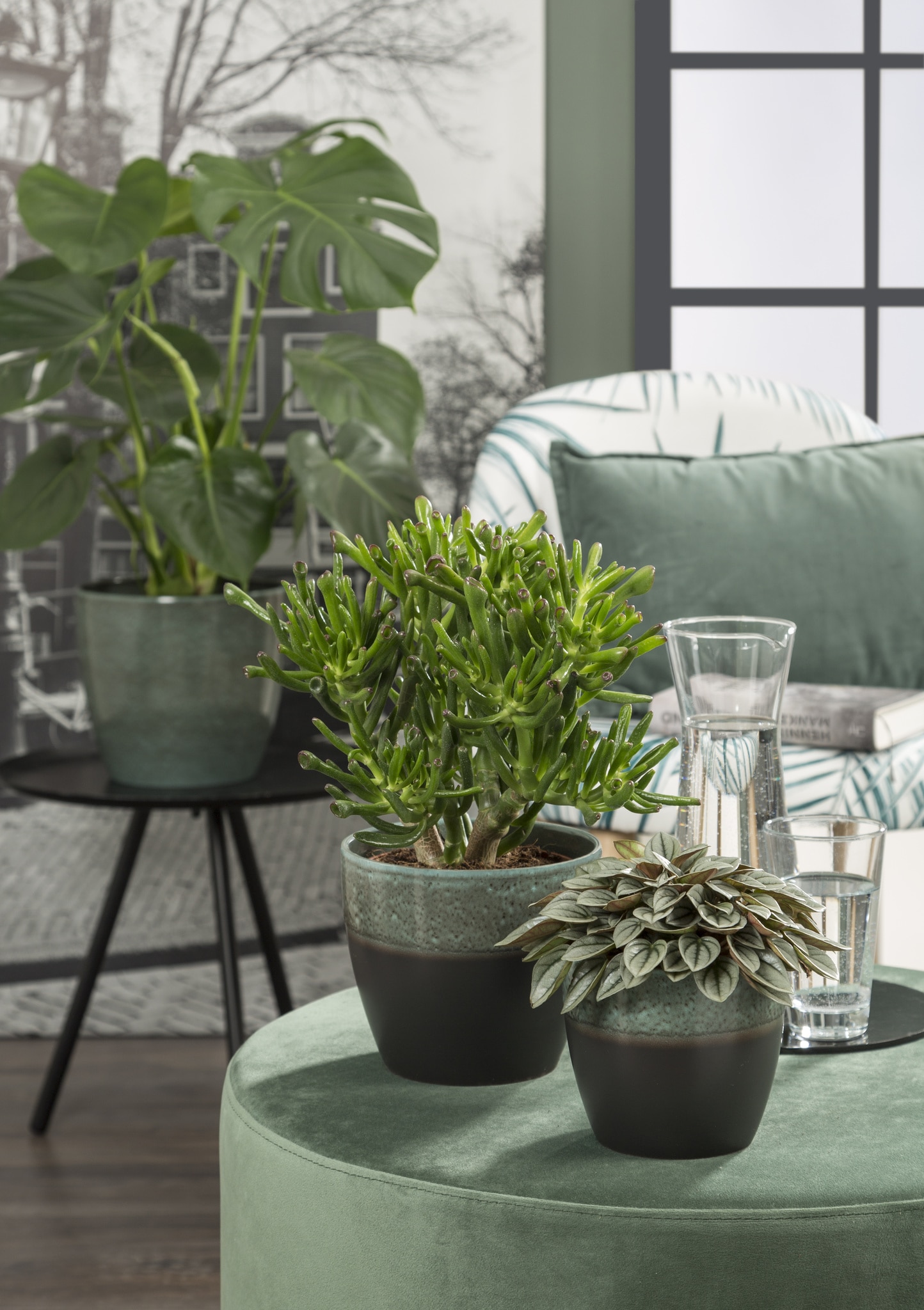 Ghiveci, rotund verde inchis Moss, 14 cm  Scheurich