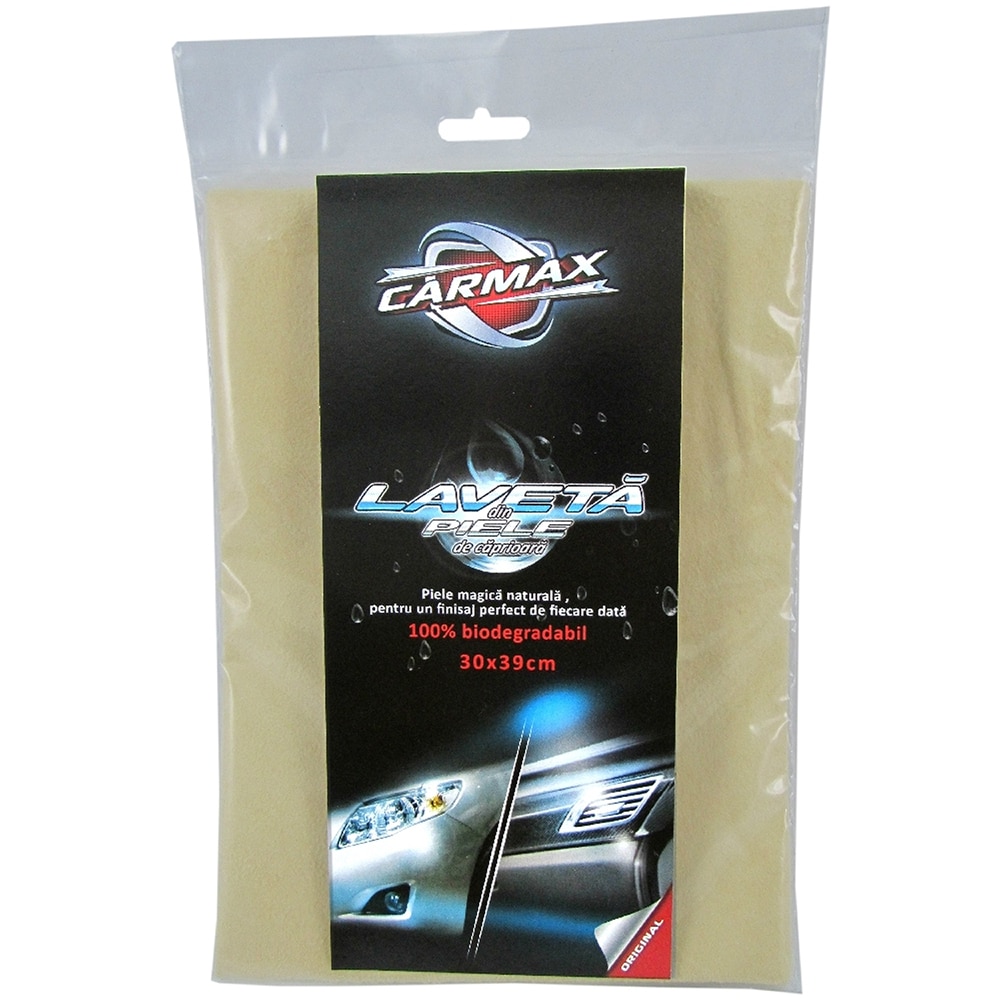 Laveta auto piele de caprioara CARMAX, 30 x 39 cm, 1 buc