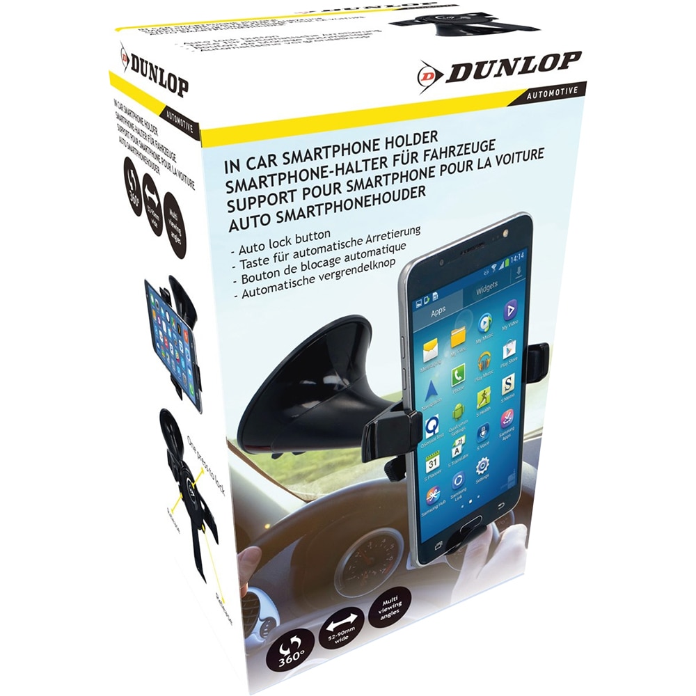 Suport auto telefon DUNLOP, ABS, rotire 360grade, negru
