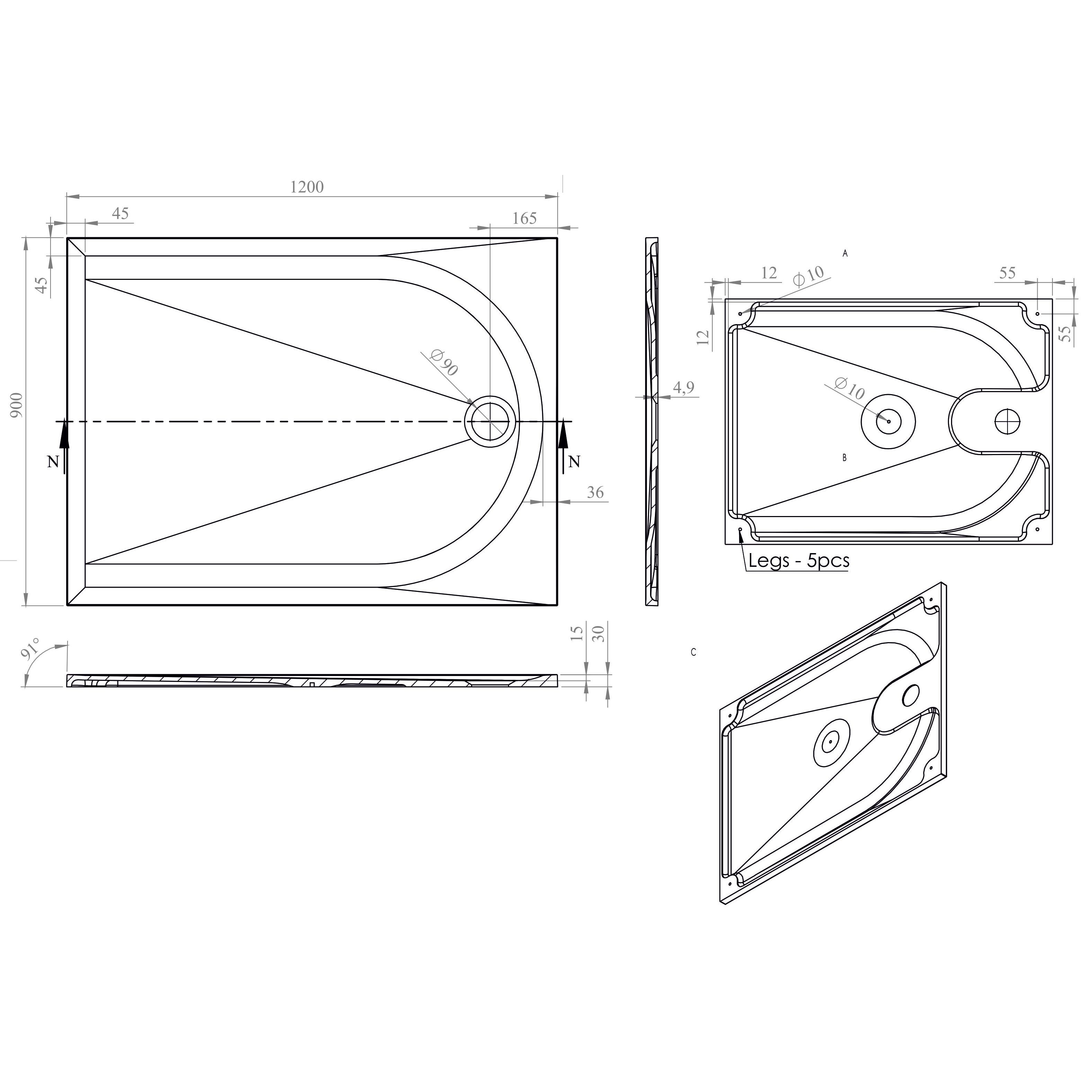 Cadita dus, drept, 90 x 120 cm  Cavally
