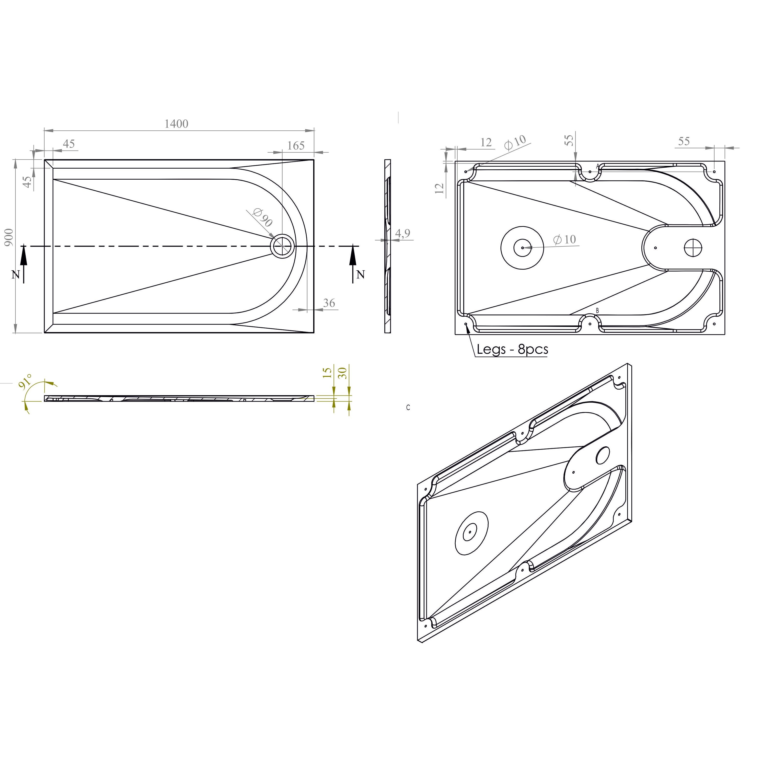 Cadita dus GoodHome Cavally, dreptunghiulara, compozit, 140 x 90 x 3 cm, alb