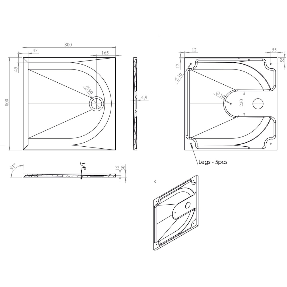 Cadita dus GOODHOME Cavally, patrata, compozit pe baza de rasina, 80 x 80 x 3 cm, alb