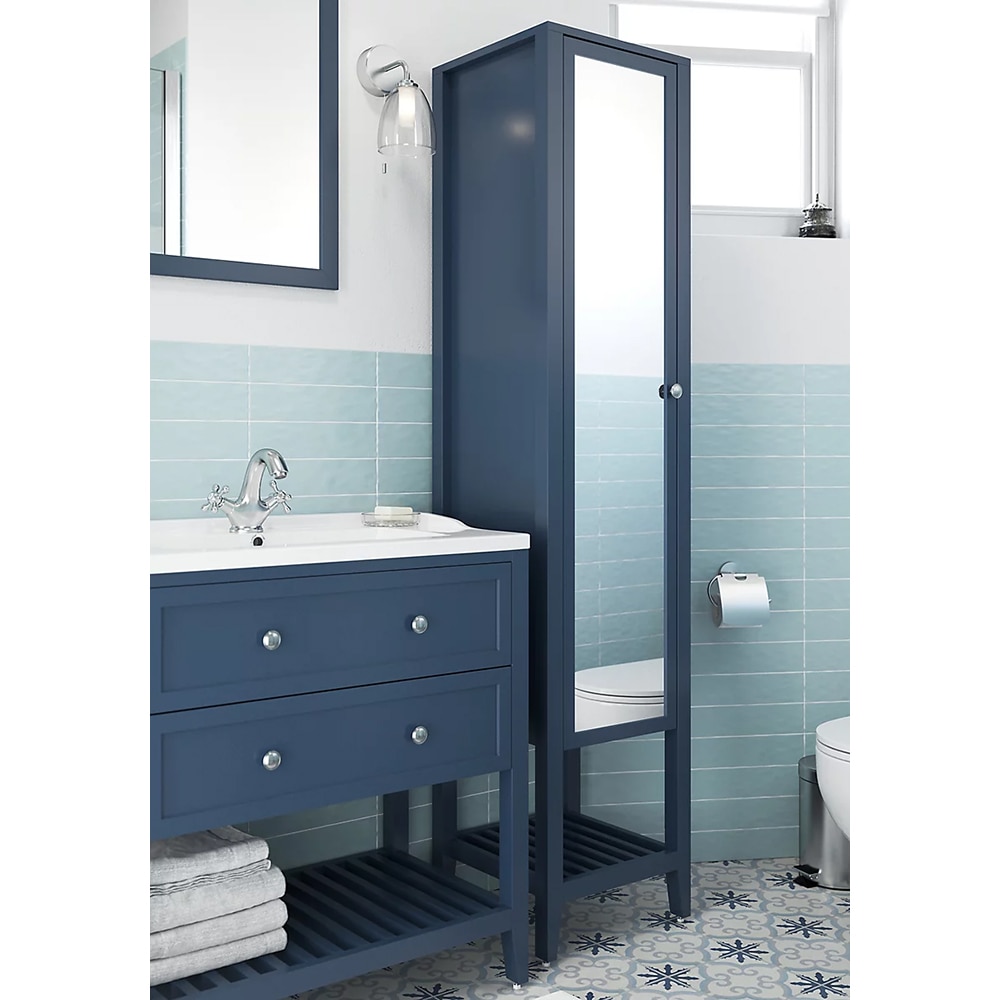 Dulap baie cu oglinda GOODHOME, 40.2 x 36.1 x 185 cm, albastru