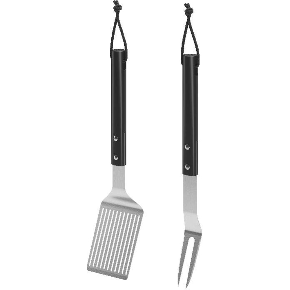 Set spatula si furculita pentru gratar GOODHOME, otel, 40 cm, negru