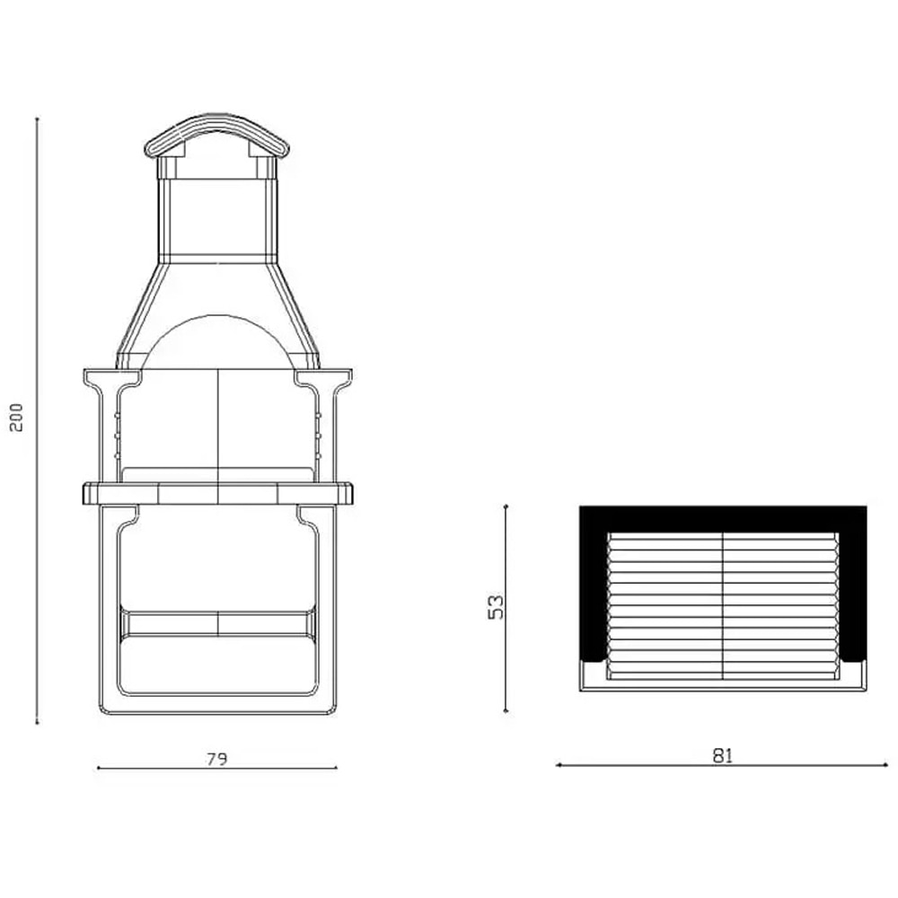 Gratar ciment refractar LINEA Cola, 81 x 58 x 196 cm, gri