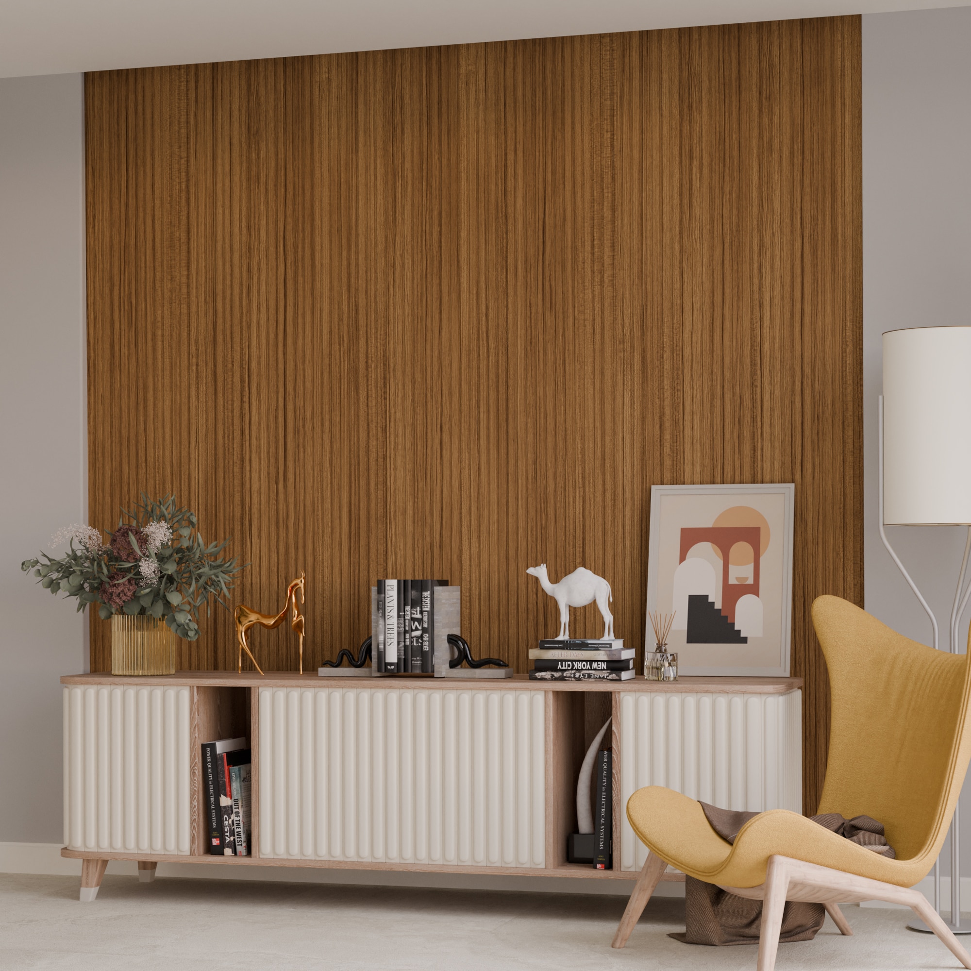 Panou riflaj decorativ, 280 cm x 12.1 cm, MDF, maro, suprafata acoperire 1.36 mp/pachet