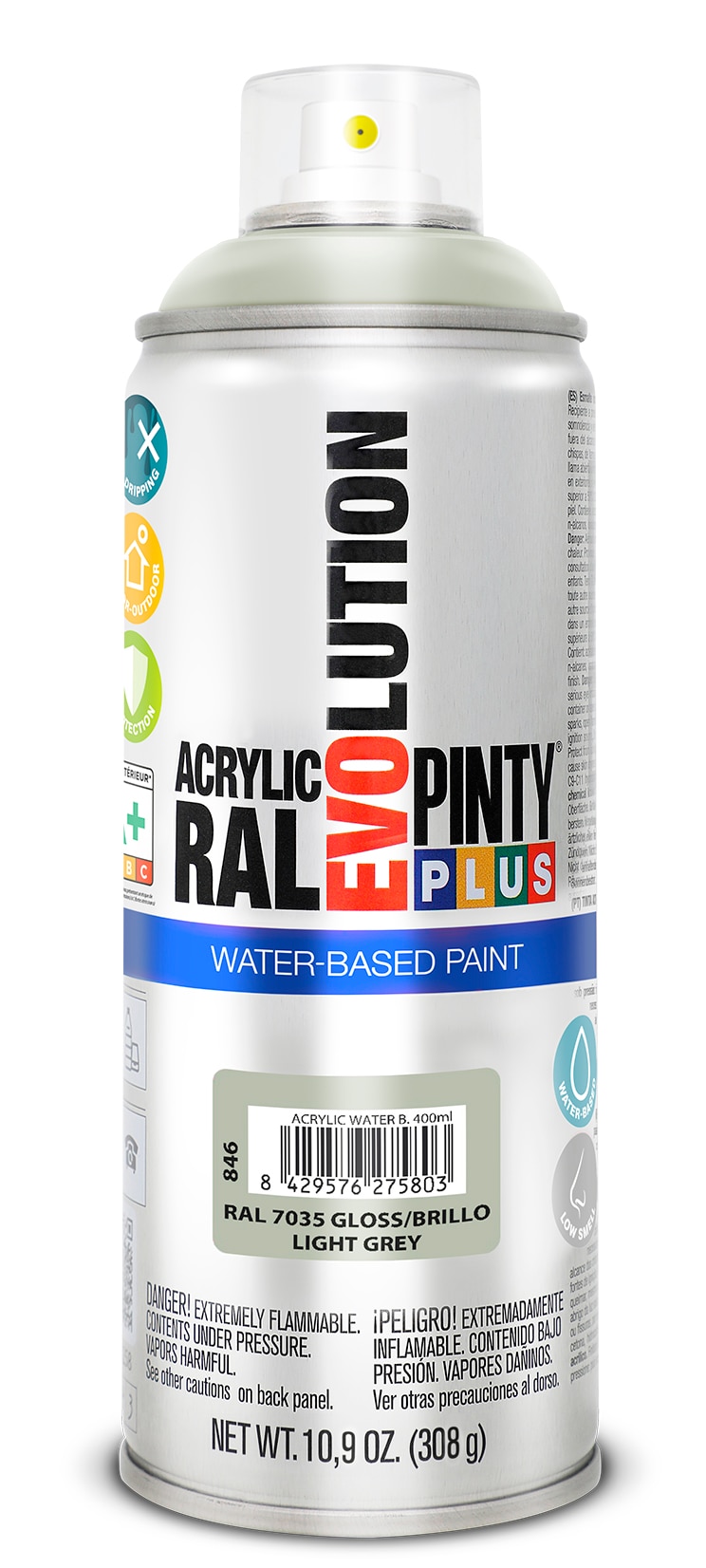 Spray vopsea acrilica pe baza de apa PINTYPLUS Evolution, gri luminos, RAL 7035, 400 ml