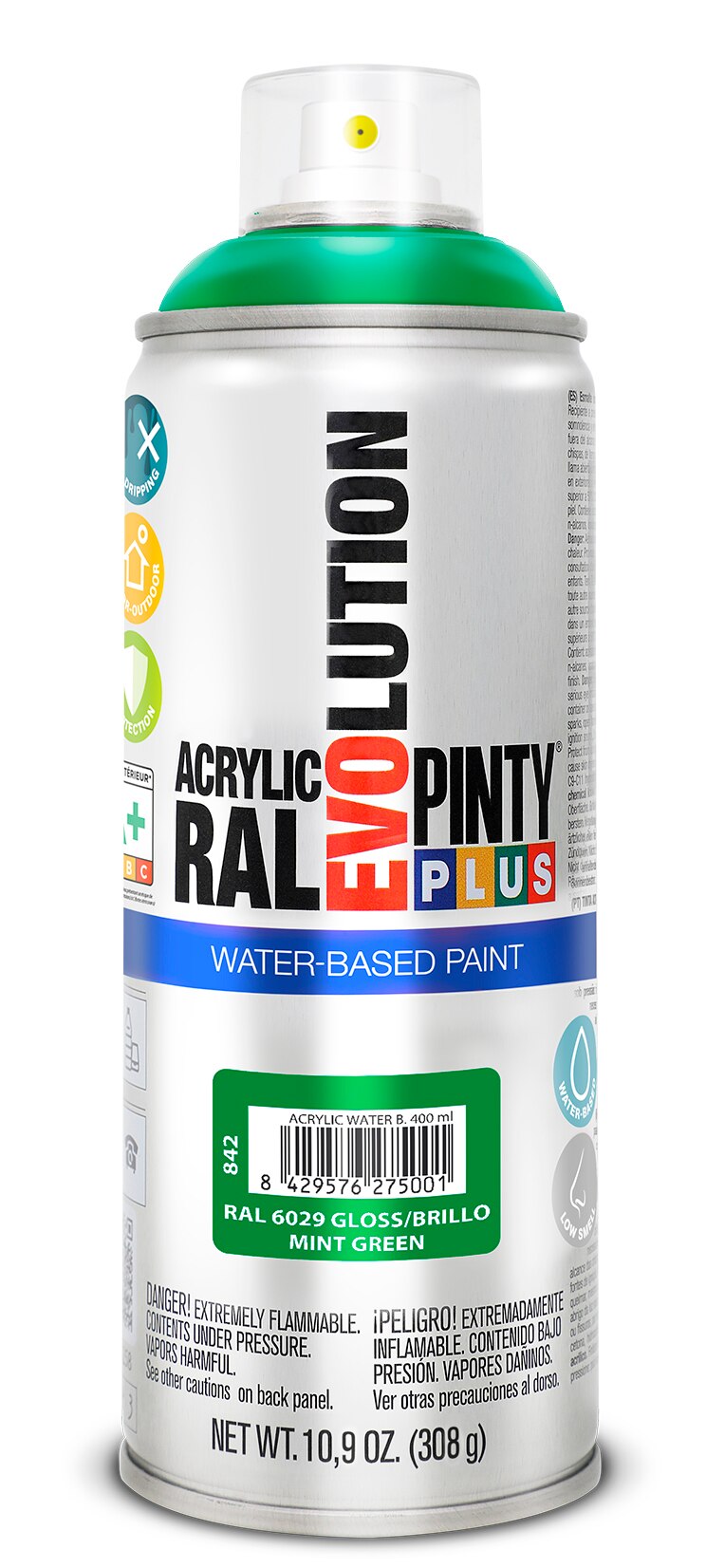 Vopsea spray acrilica pe baza de apa, verde menta RAL 6029, 400 ml • Pintyplus Evolution