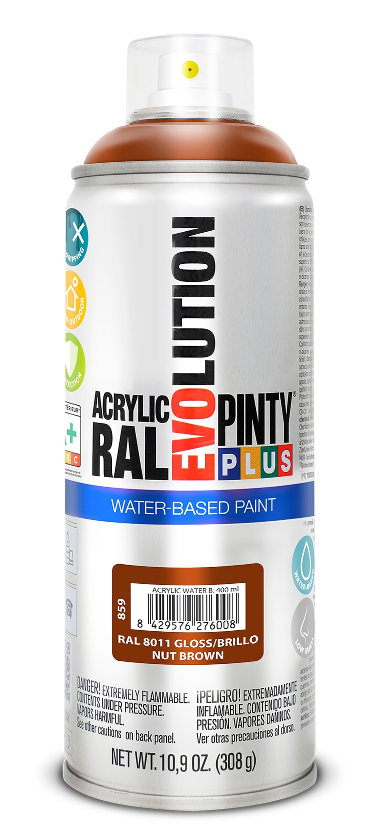 Spray vopsea acrilica pe baza de apa PINTYPLUS Evolution, nuca, RAL 9005, 400 ml